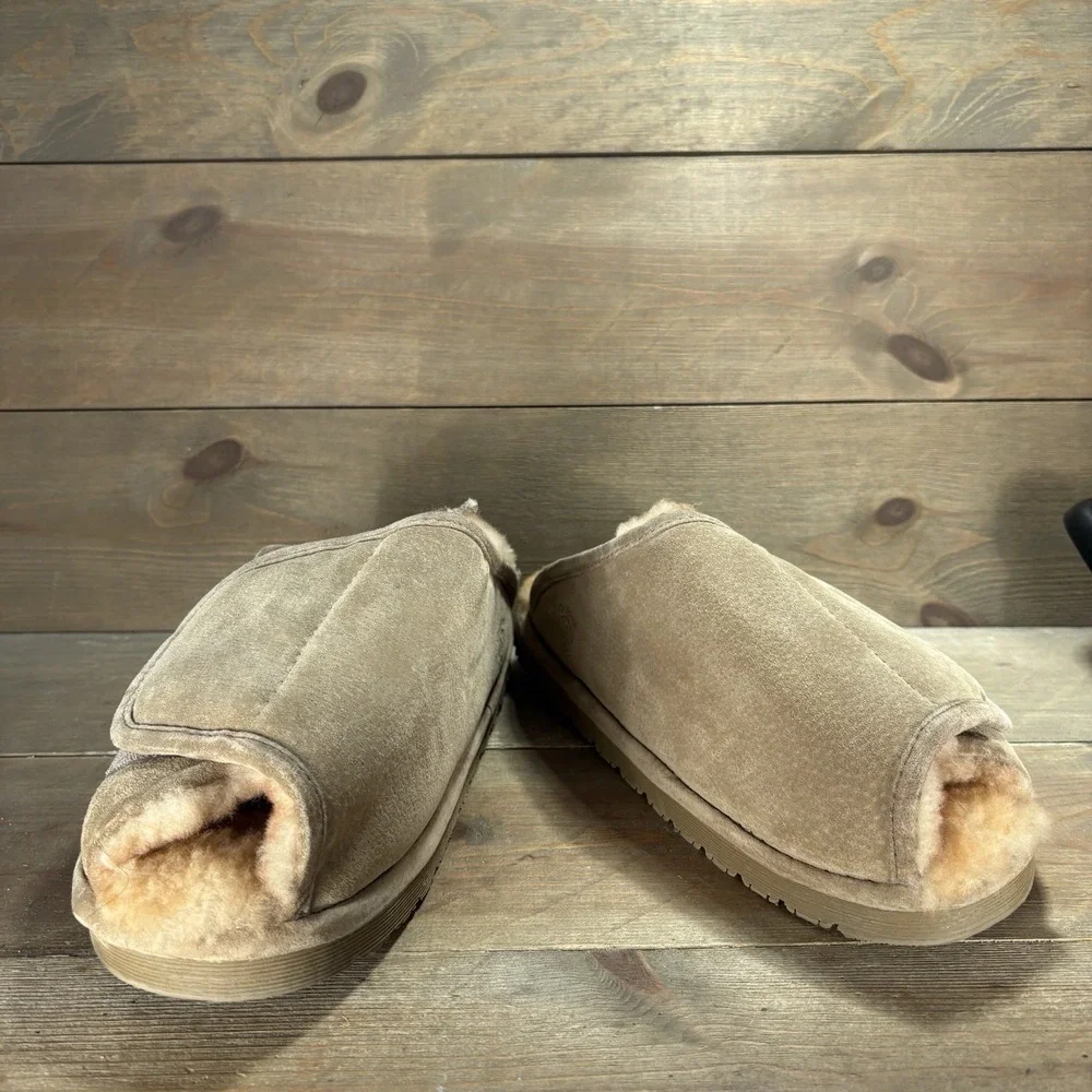 old friend mens size 10 shoes brown suede shearling lined comfort slippers